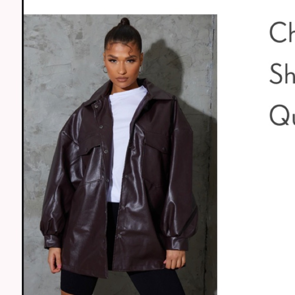 leather chocolate brown oversized jacket.
